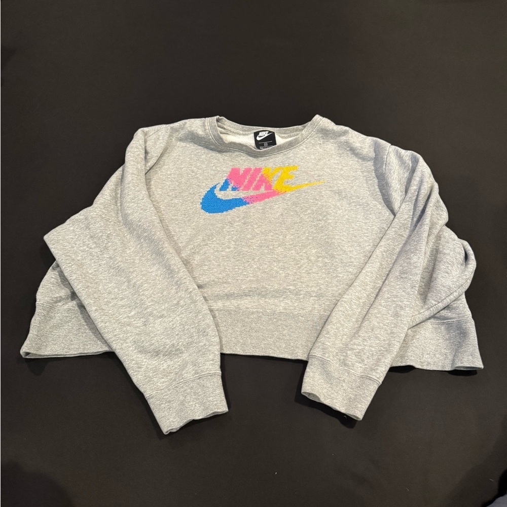 Nike Cropped Sweatshirt Gray Multicolor Logo 2X Athleisure Sporty